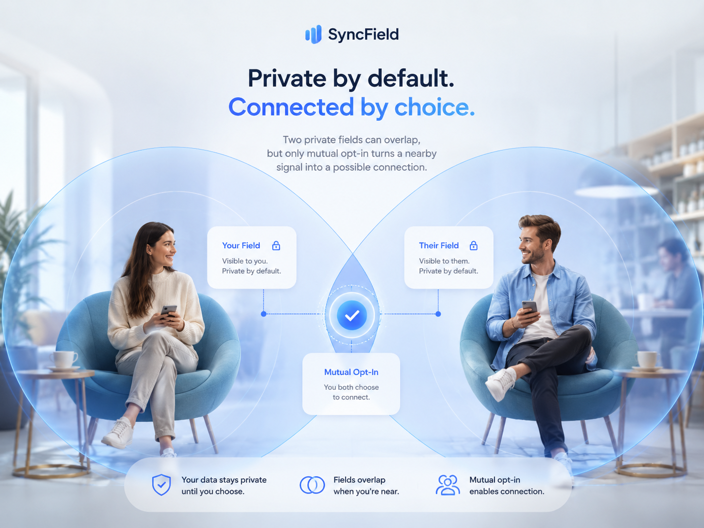 Two private fields overlap with mutual opt-in before a connection can happen.